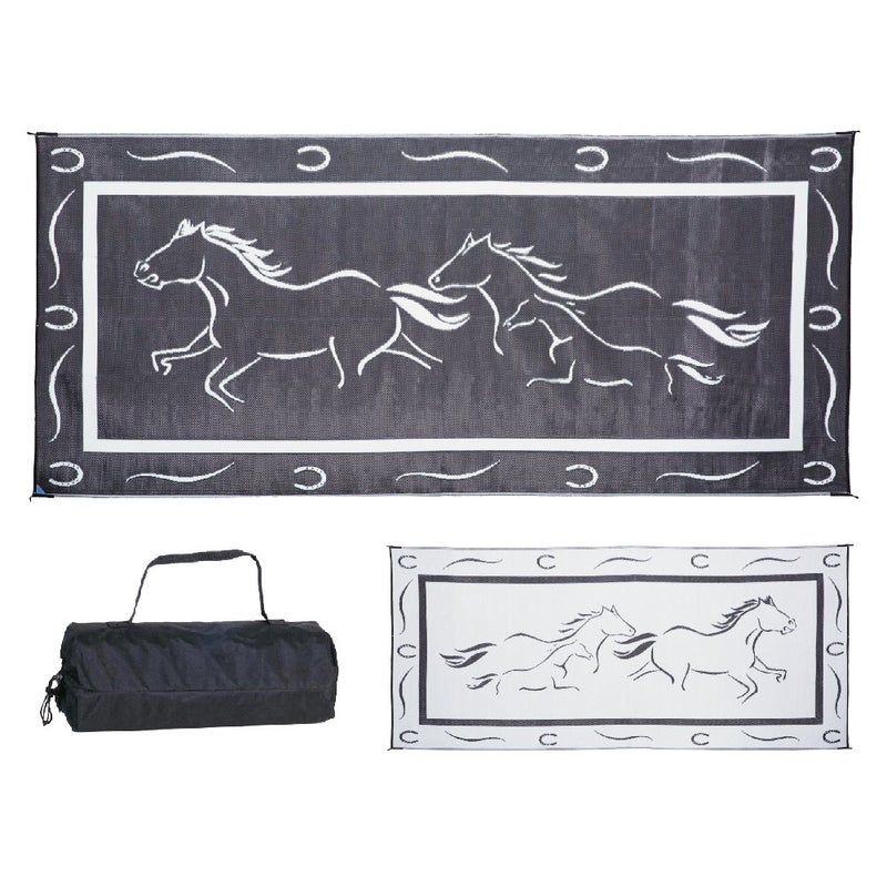 Stylish Camping GH8181 Black/White 8' x 18' Galloping Horses Mat, 1 Pack - Image 1